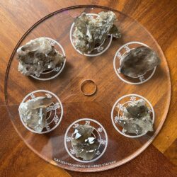 6 smokey quartz crystal clusters on the Urusak Water Device main plate