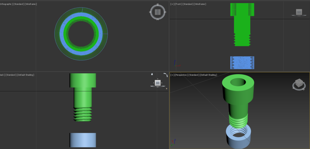 3D render of the top and bottom spiral and cilinder connector
